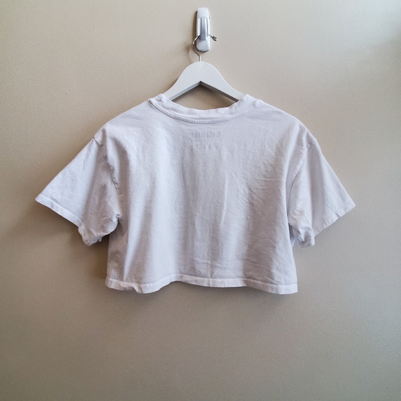 Pretty in pink cropped T shirt, white with print, small size - Picture 4 of 6